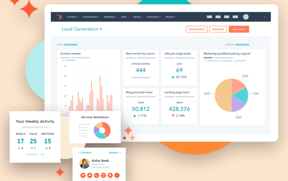 Tableau de bord du CRM Hubspot