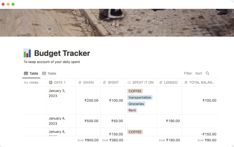 Base de données et tableaux - Notion